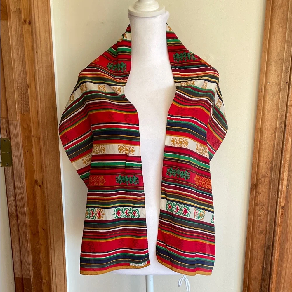 TALBOTS Vintage Oblong Silk Geometric Scroll Motif Multicolor Scarf